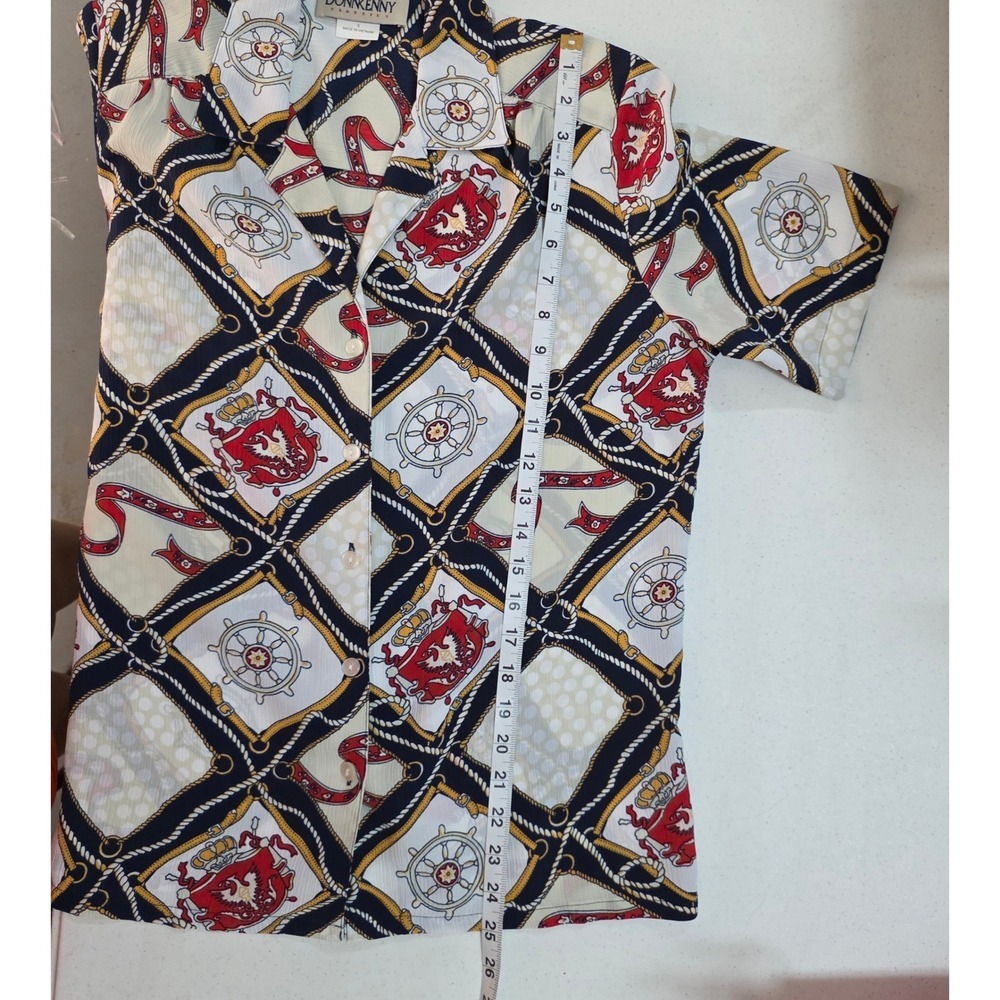 Donnkenny Classics Nautical Chain Print Button Up Blouse Navy Red Gold Small - Picture 10 of 10